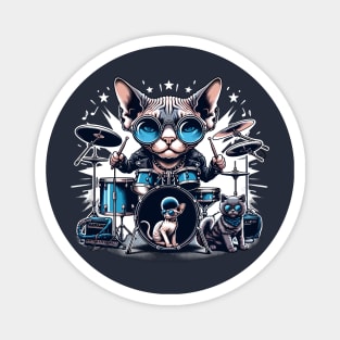 Devon Rex Cat Playing Drums Magnet